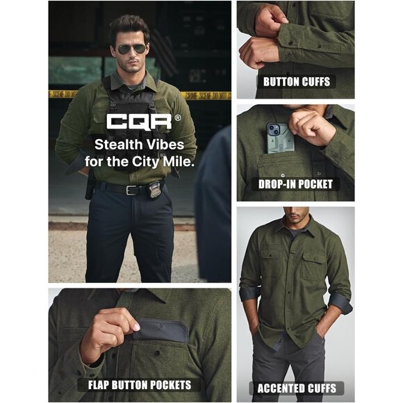 Mens  Hunter Green Mood Cotton Flannel Shirt Long Sleeve Casual Outdoor Plaid - Picture 6 of 9